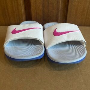 Nike White and Pink Slides